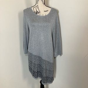 .128 New Direction Women’s Grey Knit Dress Asymmetrical Hem with Chevron Design